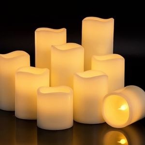 Large Set of 9 Flameless Candles, Battery Operated, LED, Real Wax